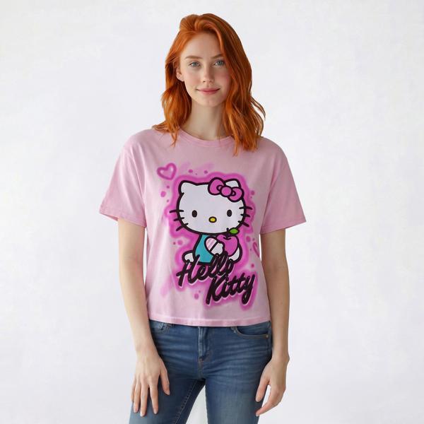 Juniors Hello Kitty(R) Airbrush Boyfriend Graphic Tee
